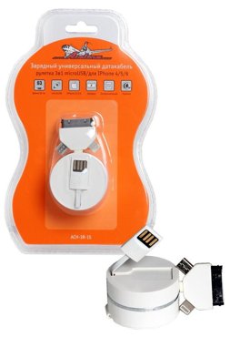 AIRLINE Зарядный универсальный датакабель рулетка 3 в 1 microUSBдля IPhone ACH-3R-15 715₽