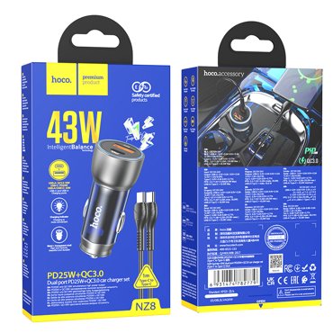 Автомобильное зарядное устройство HOCO NZ8 PD25WQC 30 кабель Type-C-Type-C Brown 1325₽