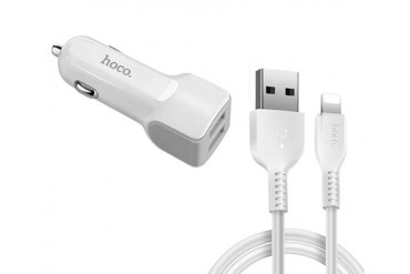 Автомобильное зарядное устройство HOCO z23 на 2 USB-порта 24А плюс кабель lightning 455₽