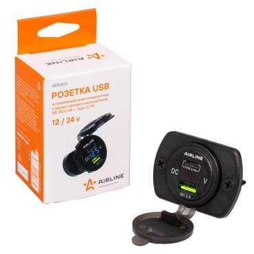 Розетка USB встраиваемая влагозащ с 2 портами и вольтметром 5В QC30 Type-c PD AEBJ 1882₽