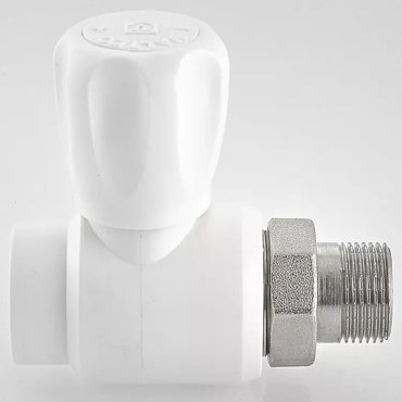 Клапан полипропилен магистральный Valtec VTp717V02004 20мм-12 прямой НР-муфта американка никель 628₽