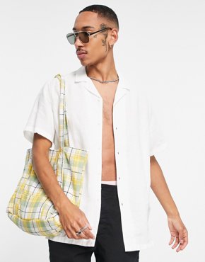 Белая льняная рубашка классического кроя с походным воротником ASOS DESIGN 3090₽