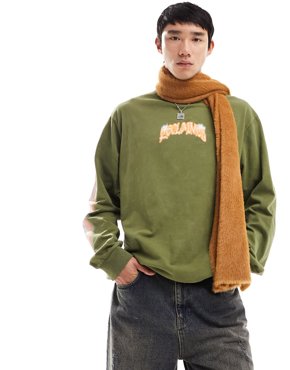 Футболка цвета хаки с длинными рукавами логотипом и татуировкой на спине Reclaimed Vintage 5890₽