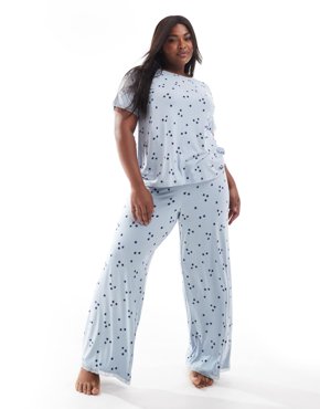 Эксклюзивный пижамный комплект ASOS DESIGN Curve - футболка и брюки super soft star синего цвета с кружевной отделкой 8590₽