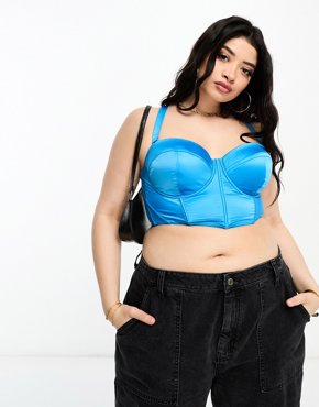 Синий атласный корсет на косточках со съемными бретелями ASOS DESIGN Curve 2490₽