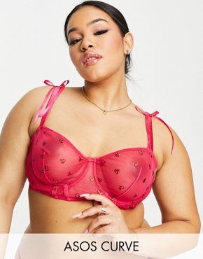 Ярко-розовый корсет с блестящими сердечками ASOS DESIGN Curve Minnie 4890₽