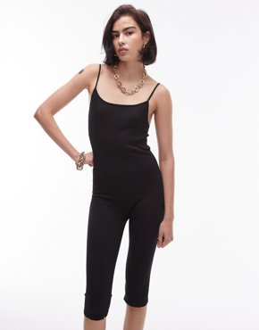 Черный бесшовный комбинезон-капри Topshop 11190₽
