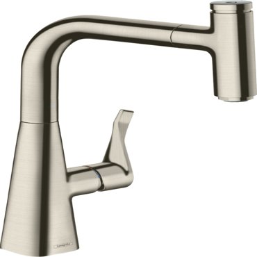 Смеситель для кухонной мойки hansgrohe Metris Select M71 240 с вытяжным изливом sBox 73802800 под сталь 67880₽