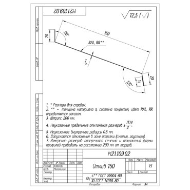 Отлив 150х2000 мм белый RAL 9003 436₽
