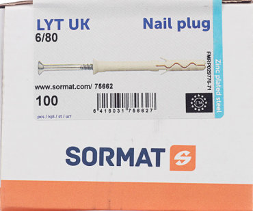 Дюбель-гвоздь Sormat 6x80 мм потайная манжета нейлон 100 шт 1535₽