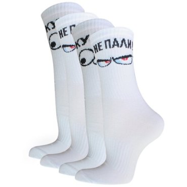 Носки женские HOSIERY 75011 р 21-23 (33-36 размер ноги) модные белые с надписью 4 пары