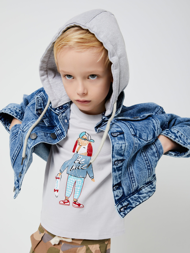 Джинсовая куртка с капюшоном для мальчиков (синий, 110/ 5-6 YEARS)