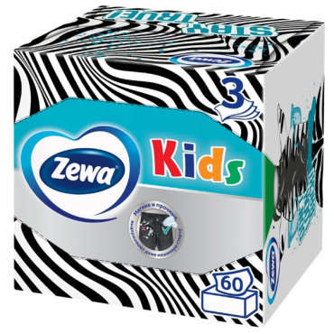 Салфетки Zewa / Зева Kids Cotton Touch бумажные с хлопком 3D коробка 3-х сл 60шт (1шт)