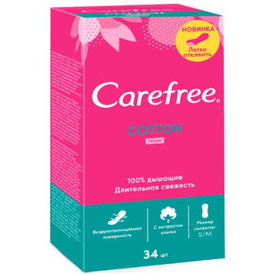 Прокладки Carefree ежедневные с экстрактом хлопка 34 шт