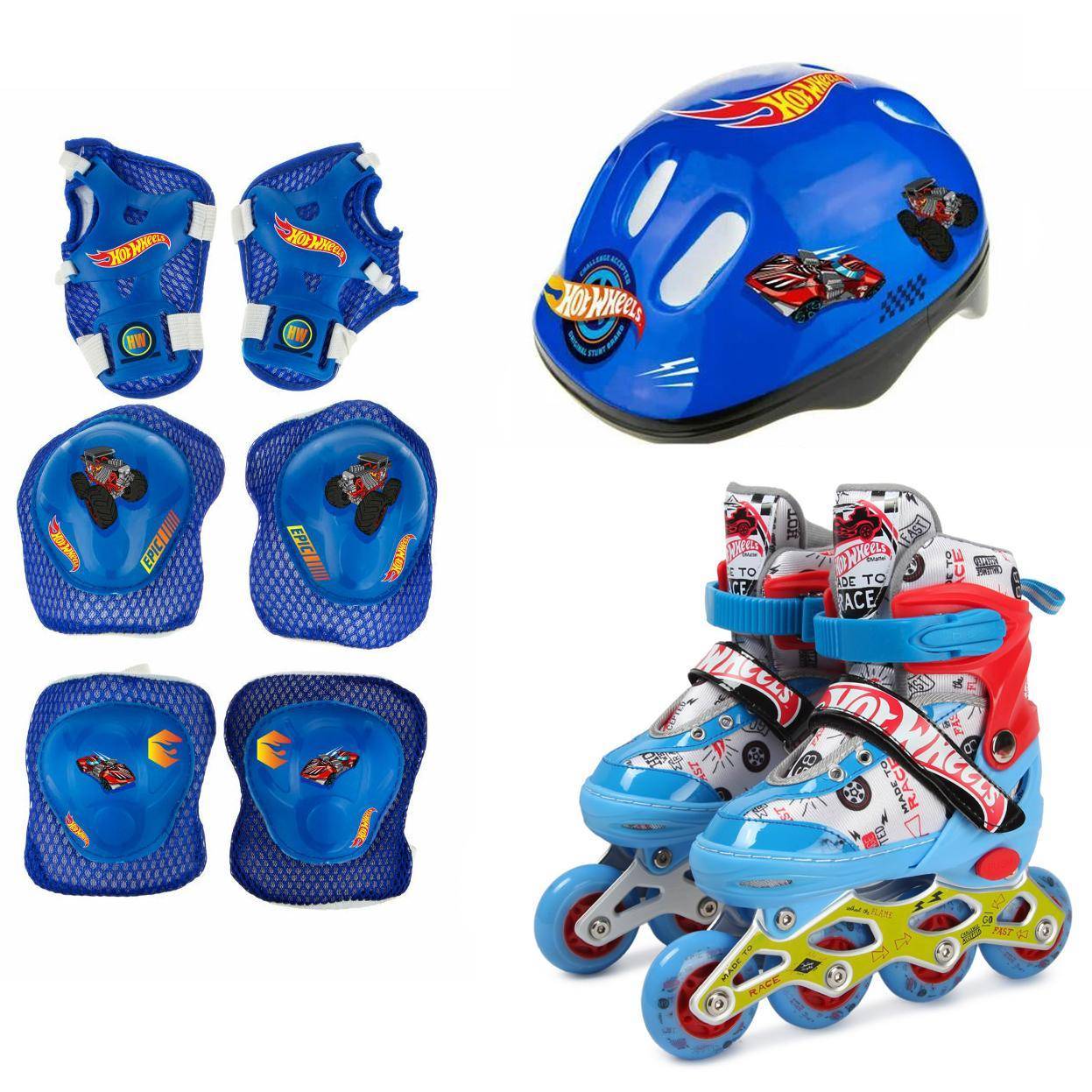 1toy Коньки роликовые Hot Wheels, колеса со светом, в комплекте с защитой и шлемом, S (30-33)