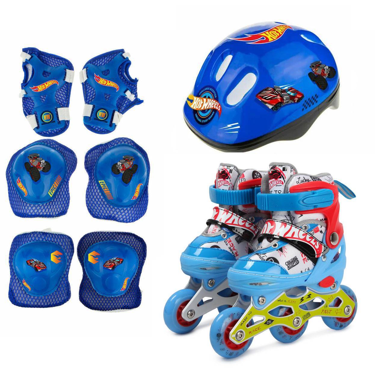 1toy Коньки роликовые Hot Wheels, колеса со светом, в комплекте с защитой и шлемом, XS (26-29)