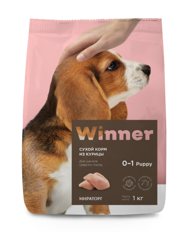 Корм сухой из курицы для щенков средних пород 1кг Winner Мираторг