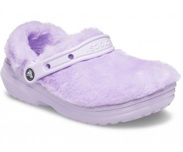 colorful crocs with fur