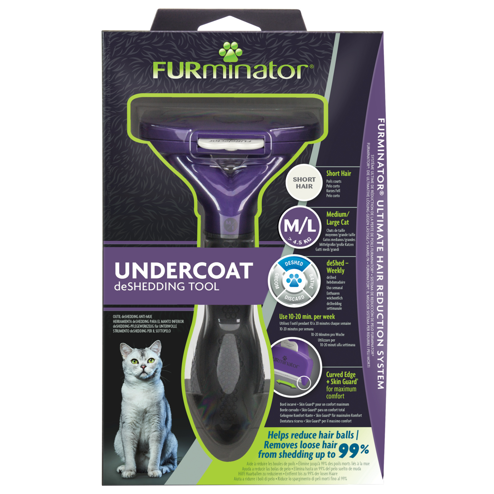 FURminator фурминатор M/L для больших кошек c короткой шерстью (226 г)