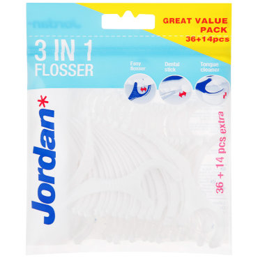 Зубная нить Jordan 3в1 Floosser Dental Stick & Tongue Cleaner 36+14 штук