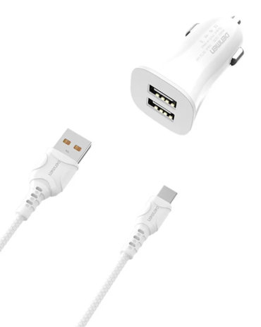 АЗУ 2 выхода USB 3.1A 15W + провод для зарядки USB Type-C 2.4A 1 метр цвет белый