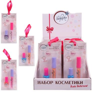 Набор косметики для девочек Зефирка Лак для ногтей детский с блеском для губ в наборе