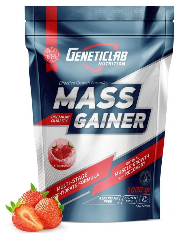 Гейнер для массы Geneticlab Клубника, 1 кг