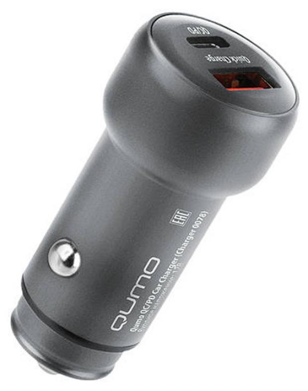 Автомобильное зарядное устройство Qumo All QC/PD, USB + Type C, серый