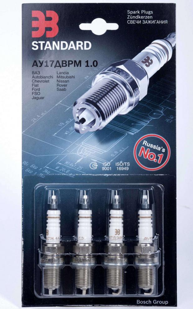 Свечи зажигания Bosch АУ17ДВРМ 1,0, 4 шт
