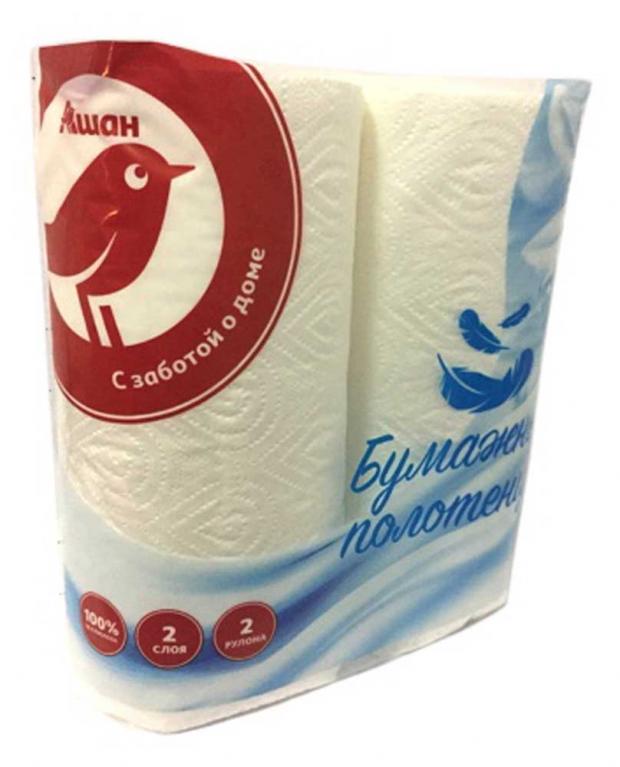 Полотенца бумажные АШАН 2 слоя, 2 рулона