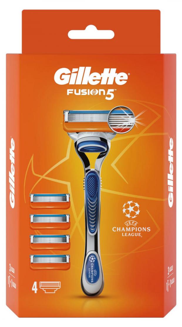 Бритва мужская Gillette Fusion5 с 4 сменными кассетами c символикой UEFA Champions League