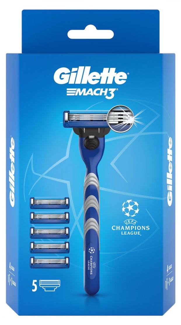 Бритва мужская Gillette Mach3 с 5 сменными кассетами c символикой UEFA Champions League