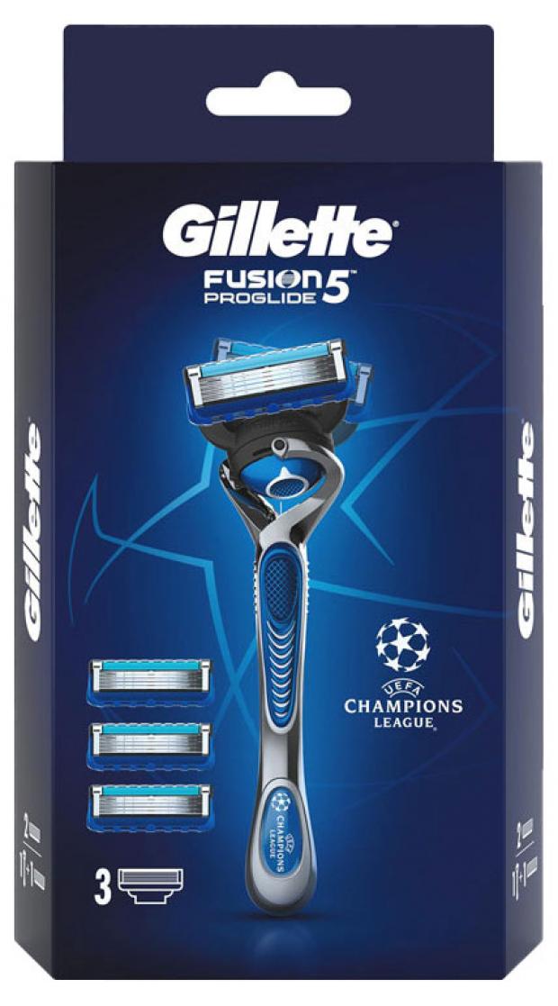 Бритва мужская Gillette Fusion5 ProGlide с 3 сменными кассетами c символикой UEFA Champions League
