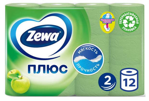 Туалетная бумага Zewa Плюс Яблоко 2 слоя, 12 рулонов