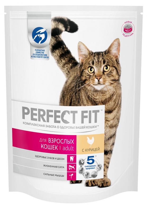 Сухой корм для взрослых кошек PERFECT FIT с курицей, 650 г