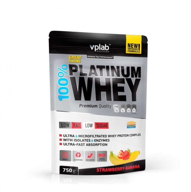 Протеин VPLab 100% Platinum Whey клубника-банан, 750 г