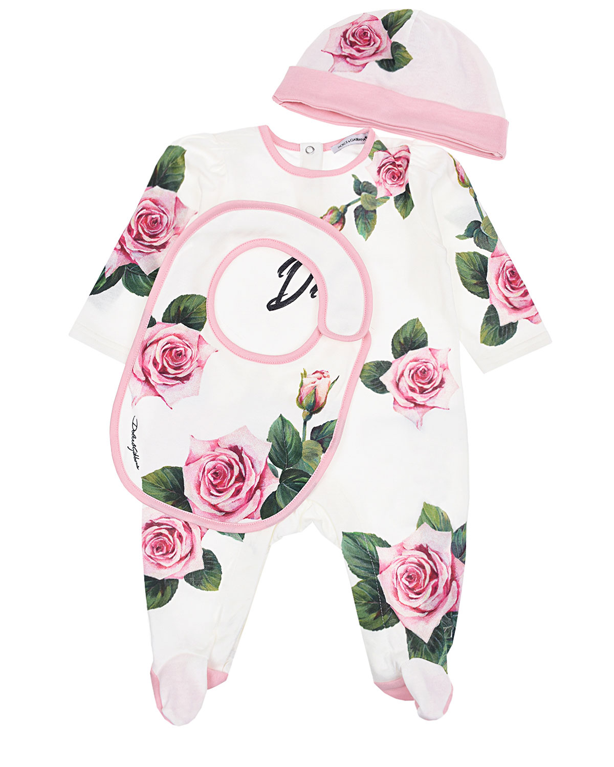Комплект из комбинезона, шапочки и слюнявчика "Тропические розы" Dolce&Gabbana детский