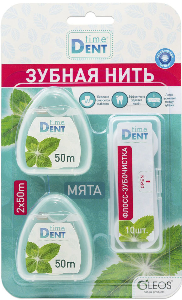 Набор Oleos Time Dent зубная нить 2шт + флосс-зубочистки 10шт