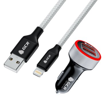 Автомобильное зарядное устройство на 2 USB LED индикация + кабель 1.0м Lightning белый