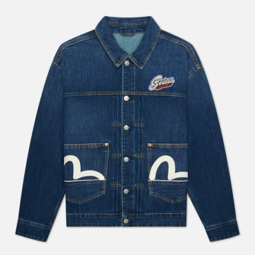 Мужская джинсовая куртка Evisu Heritage Printed Godhead Flag Daruma Embroidered, цвет синий, размер M
