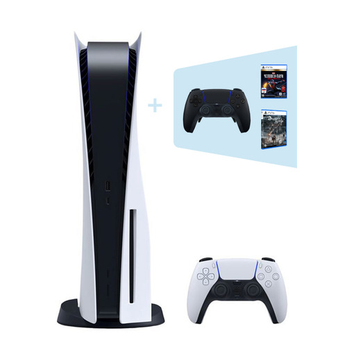 Игровая консоль PlayStation 5 с дополнительным геймпадом Dualsense черный и играми Demon’s Souls и Человек-Паук: Майлз Моралес Ultimate Edition, PS719398707, белый/черный