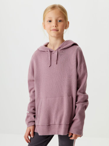Вязаное худи для девочек (фиолетовый, 152/ 12-13 YEARS)