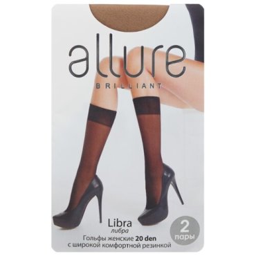 Капроновые гольфы ALLURE Libra 20 den, 2 пары, размер универсальный, caramello