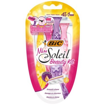 Бритва женская одноразовая, 3 лезвия, 4 летних цвета, Miss Soleil Beauty Kit, уп. 4 шт. + триммер