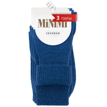 Носки женские Minimi INVERNO 3301 , набор 3 пары, шерстяные с подворотом, цвет Blu Melange, размер 0 (UNI)