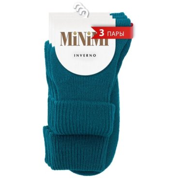 Носки женские Minimi INVERNO 3301 , набор 3 пары, шерстяные с подворотом, цвет Verde Foresta, размер 0 (UNI)