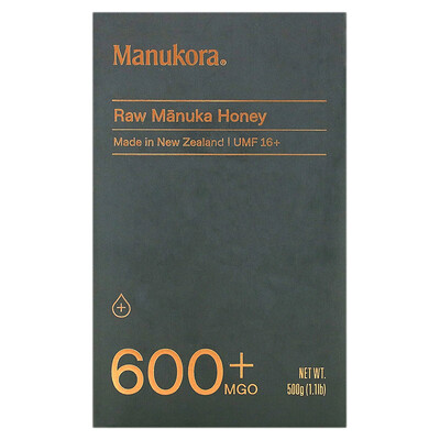Manukora 600+ MGO, необработанный мед манука, 500 г (1,1 фунта)