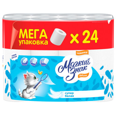 Туалетная бумага Мягкий знак De Luxe 2-слойная 24 рулона