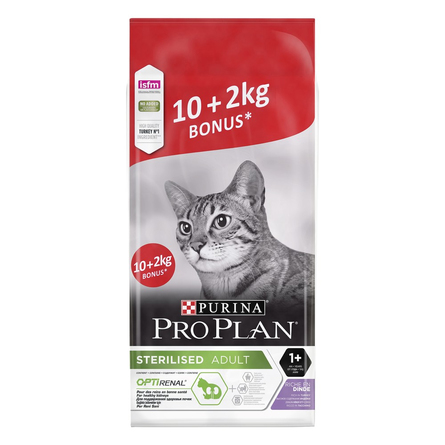 Pro Plan Sterilised Сухой корм для взрослых стерилизованных кошек и кастрированных котов (с индейкой), 12 кг