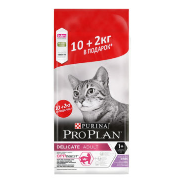 Pro Plan Delicate Сухой корм для взрослых кошек с чувствительным пищеварением (с индейкой), 12 кг